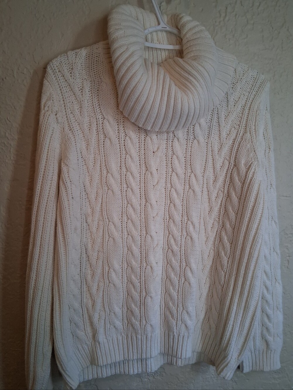 Izod Cream Cable Knit Cowl Neck Sweater Sz Large Preppy Fisherman Nautical